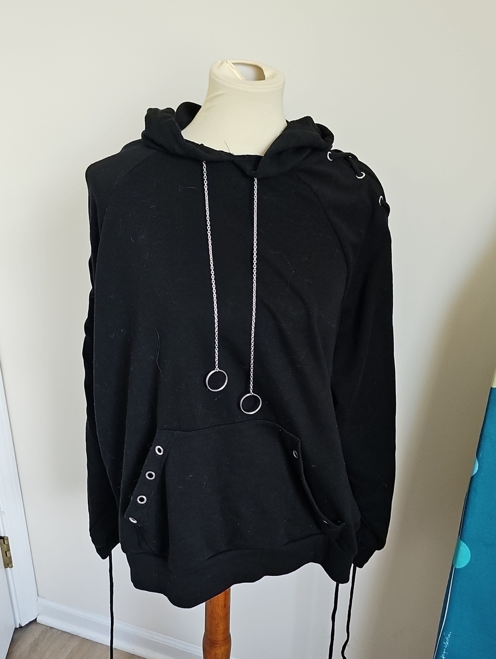 Social‎ Collision Lace Up Sleeves Hoodie Womens Black Gothic 2x